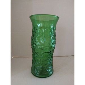 E.O. Brody Co. Cleveland Ohio Avocado Green Crinkle Glass Vintage Vase 9.5" Tall